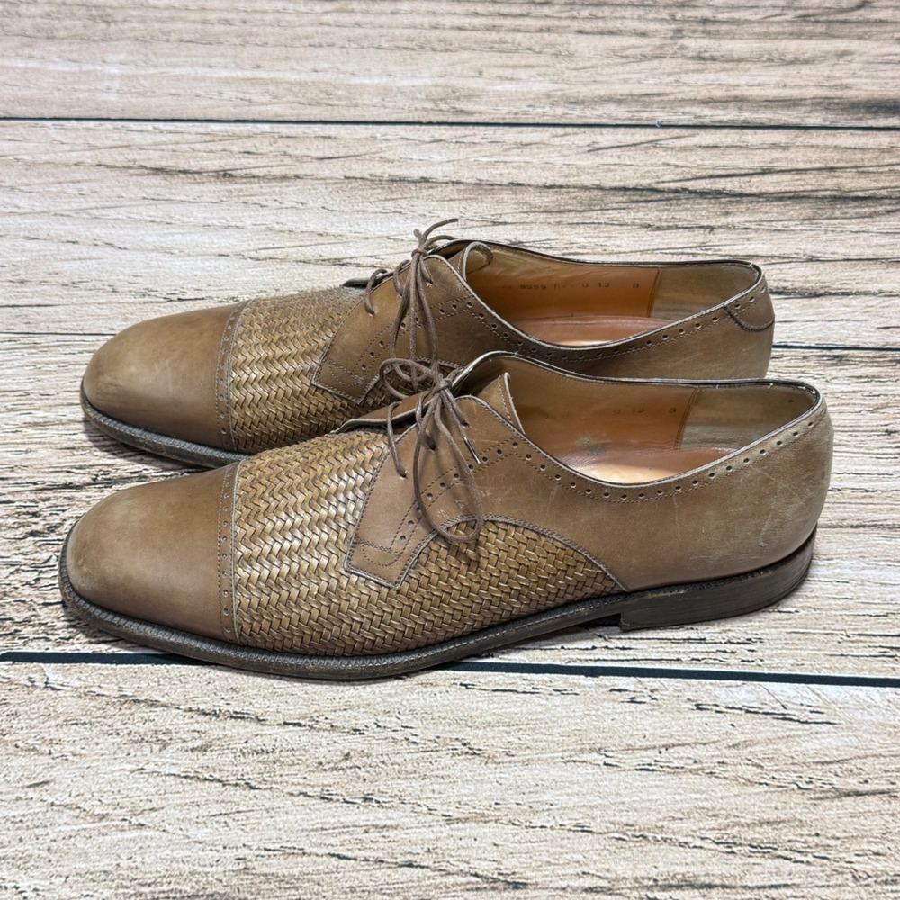 Salvatore Ferragamo Oxford Dress Shoes Mens 13 B Brown Woven Leather Italy 9555 - Picture 2 of 10